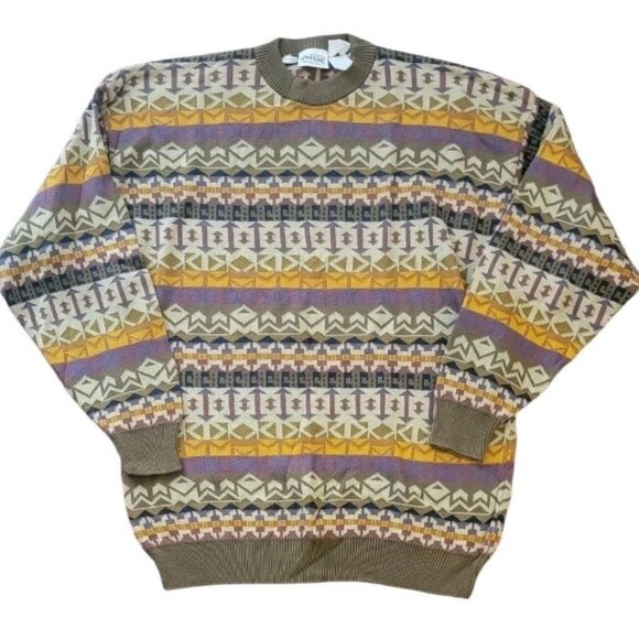 Fiume Sweater Pullover Ribbed Long Sleeve Geometric Aztec XL Vintage Pattern - Picture 1 of 8